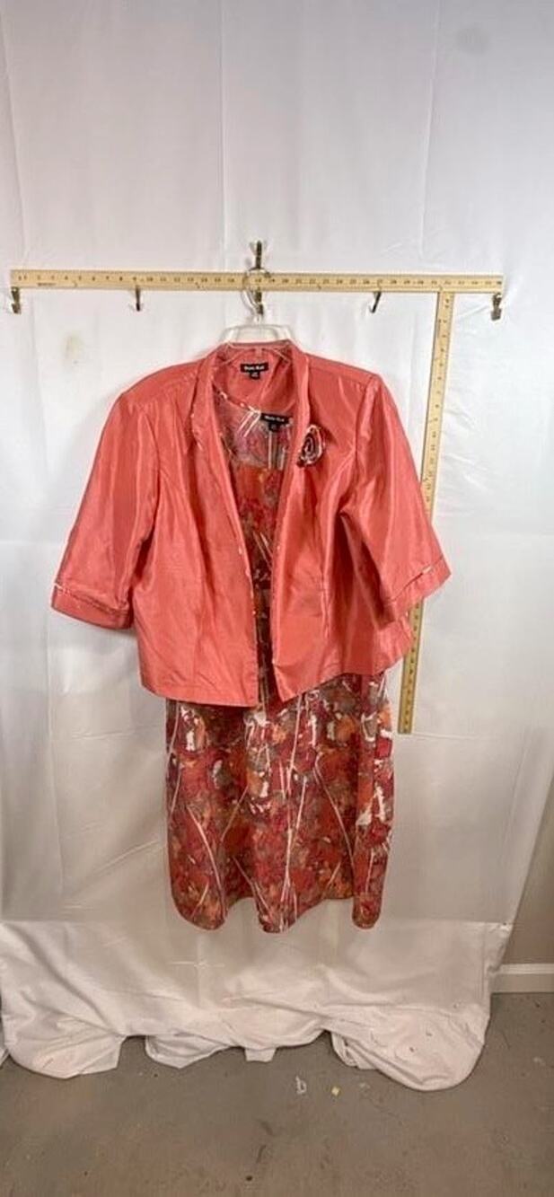 DANA KAY Womens Plus Size 24W Dress Jacket Set 2pc Coral Pink Shimmer Floral